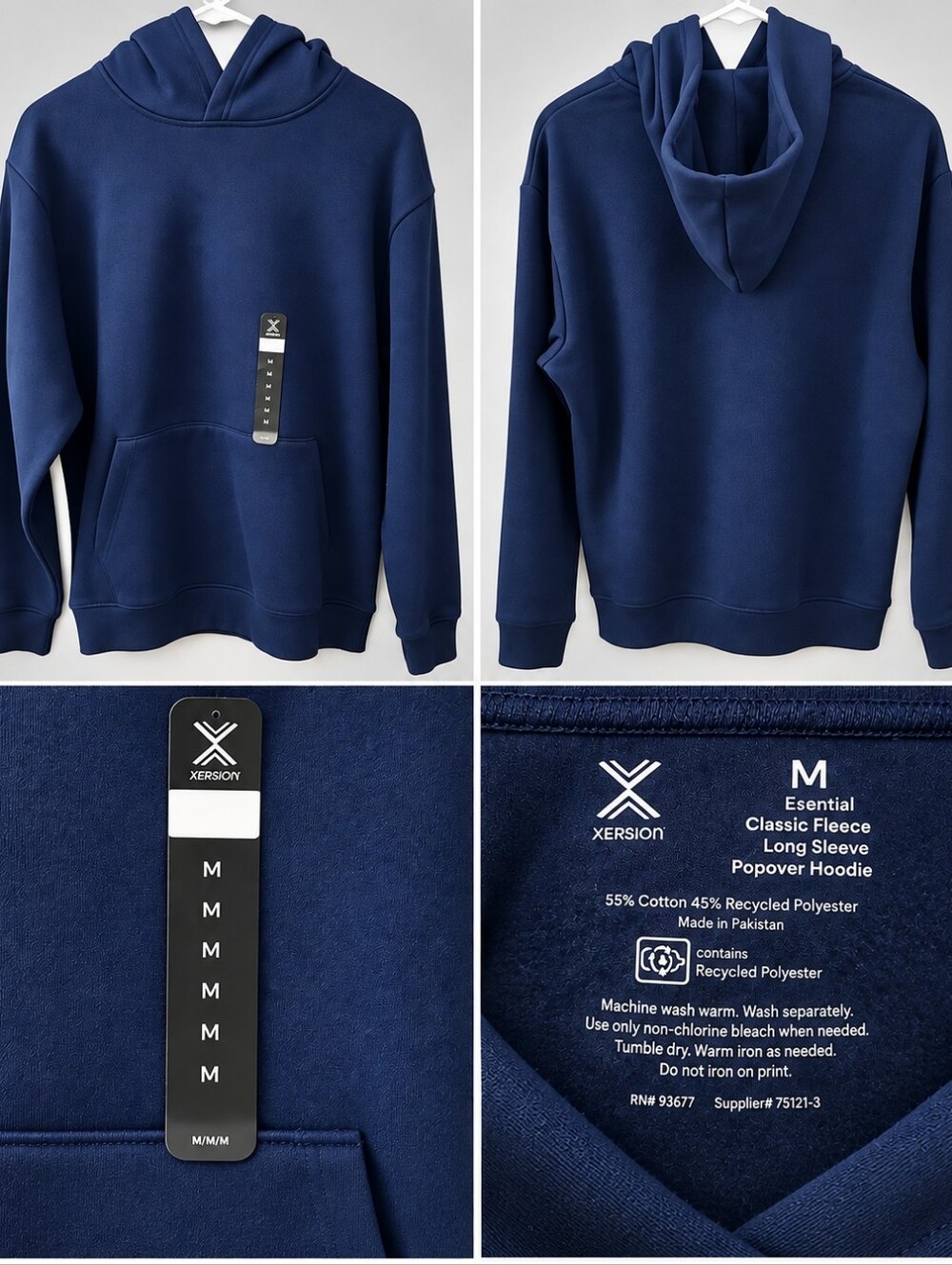 Xersion Men's Deep Navy Classic Fleece Popover Hoodie